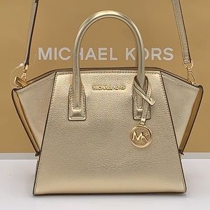 Michael Kors Avril Small Leather Top-Zip Satchel Color Pale Gold